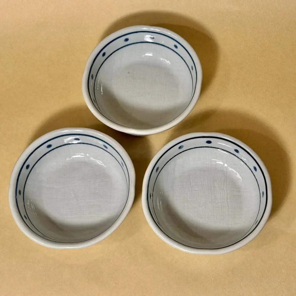 Japanese Ceramic Small Bowls Set of 3 Blue Light Gray Side Dish 4.5 in, Marked